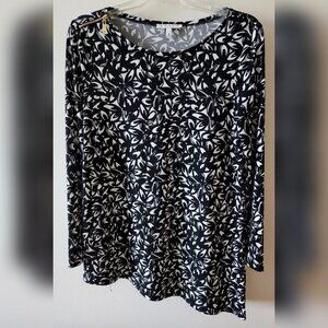 Chaus Women's Boat Neck Black-White Long Sleeved Blouse Shirt Size Small
